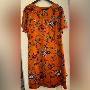 Ann Taylor orange floral flutter sleeve cocktail dress sz 12 NWOT
